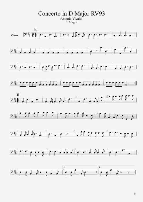 Concert for Guitar & Orchestra RV 93 III. Allegro Antonio Vivaldi guitar pro tab Cont Guitarra y orquesta mysongbook